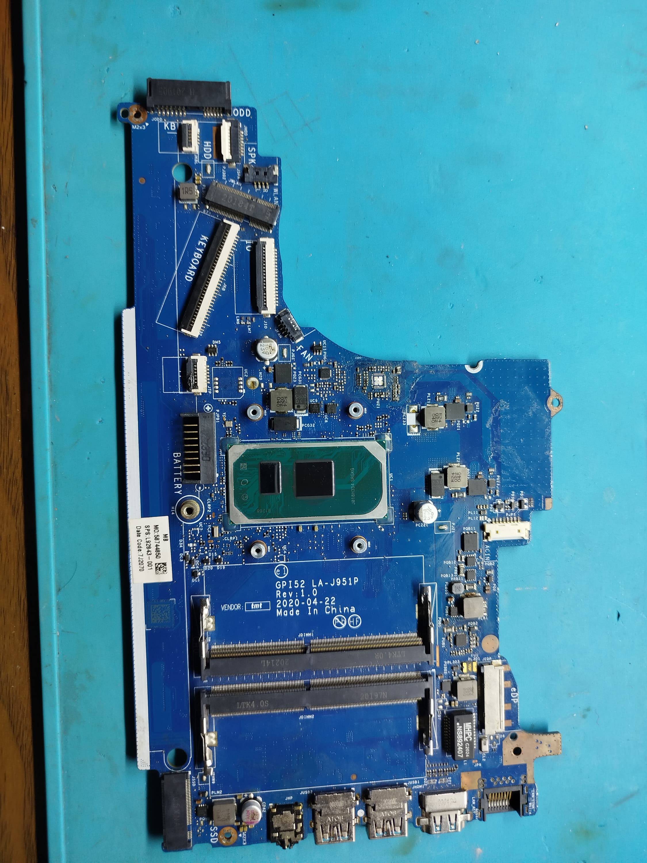 Tarjeta madre HP 15-DA 250 G7 LA-J951P (Donante)